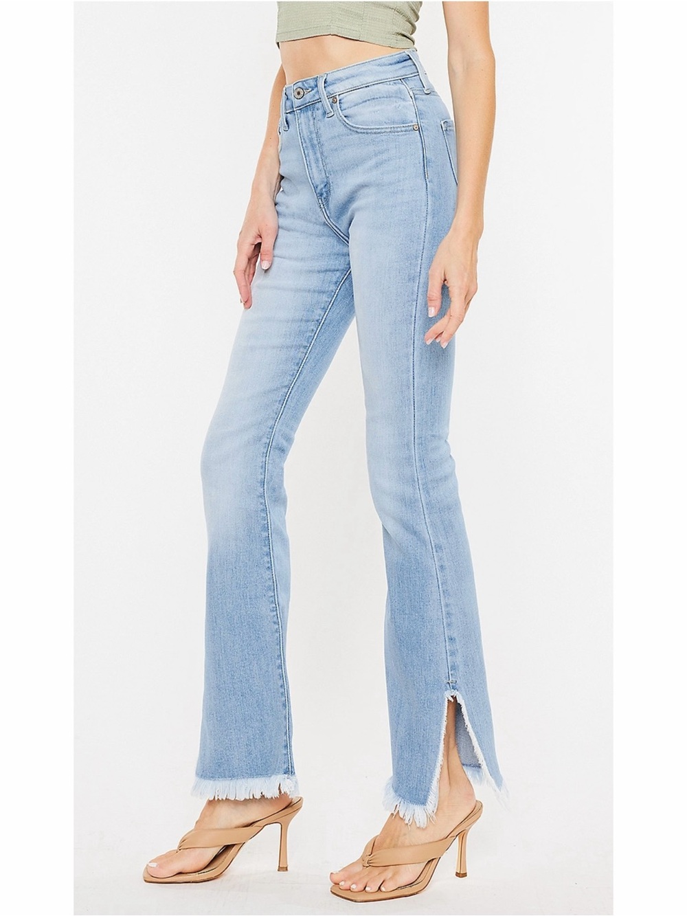 Kancan Flare Curvy High Rise Slit Frayed Hem Jeans